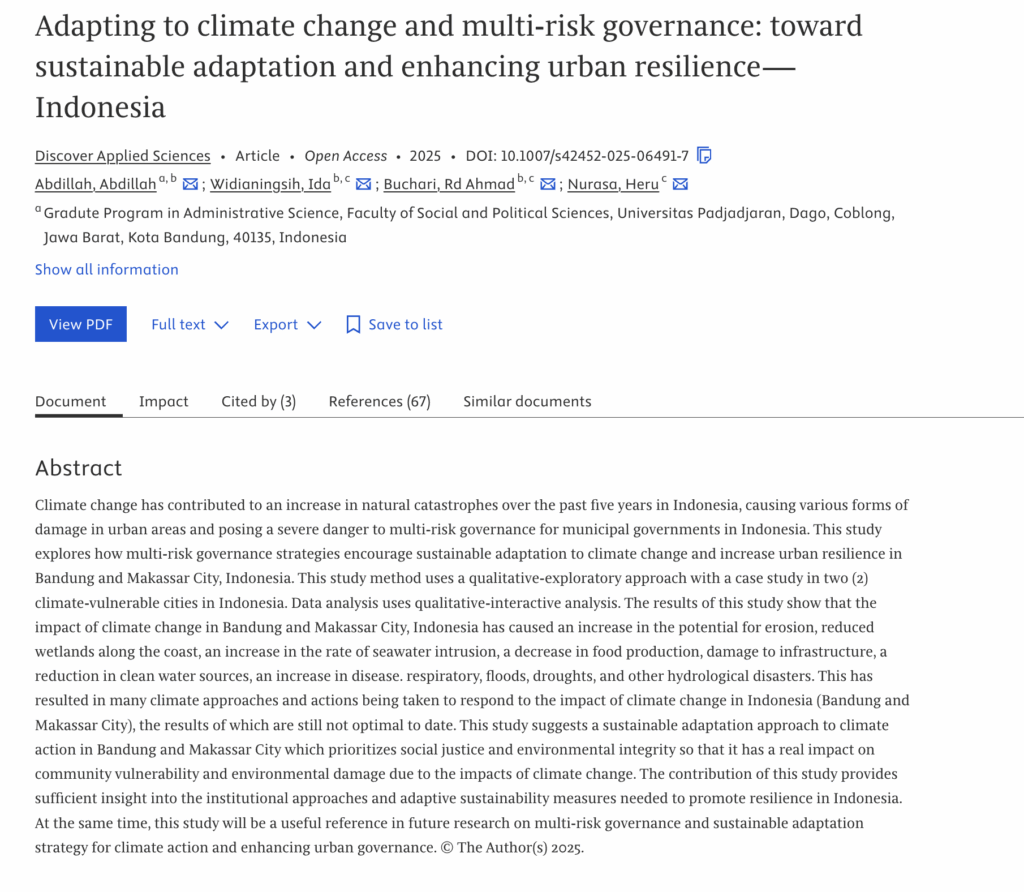 Adapting to climate change and multi-risk governance: toward sustainable adaptation and enhancing urban resilience—Indonesia