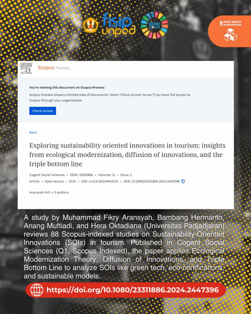 Exploring sustainability oriented innovations in tourism: insights from ecological modernization, diffusion of innovations, and the triple bottom line