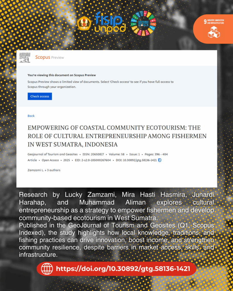 EMPOWERING OF COASTAL COMMUNITY ECOTOURISM: THE ROLE OF CULTURAL ENTREPRENEURSHIP AMONG FISHERMEN IN WEST SUMATRA, INDONESIA