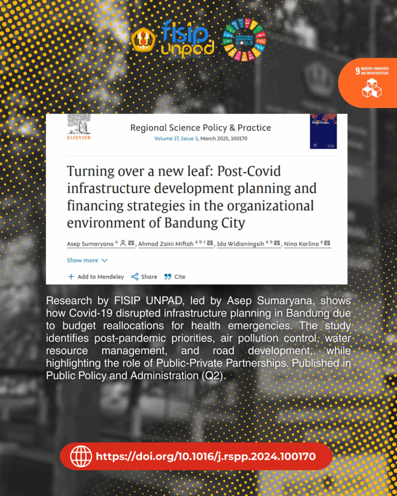 Turning over a new leaf: Post‐Covid infrastructure development planning and financing strategies in the organizational environment of Bandung City