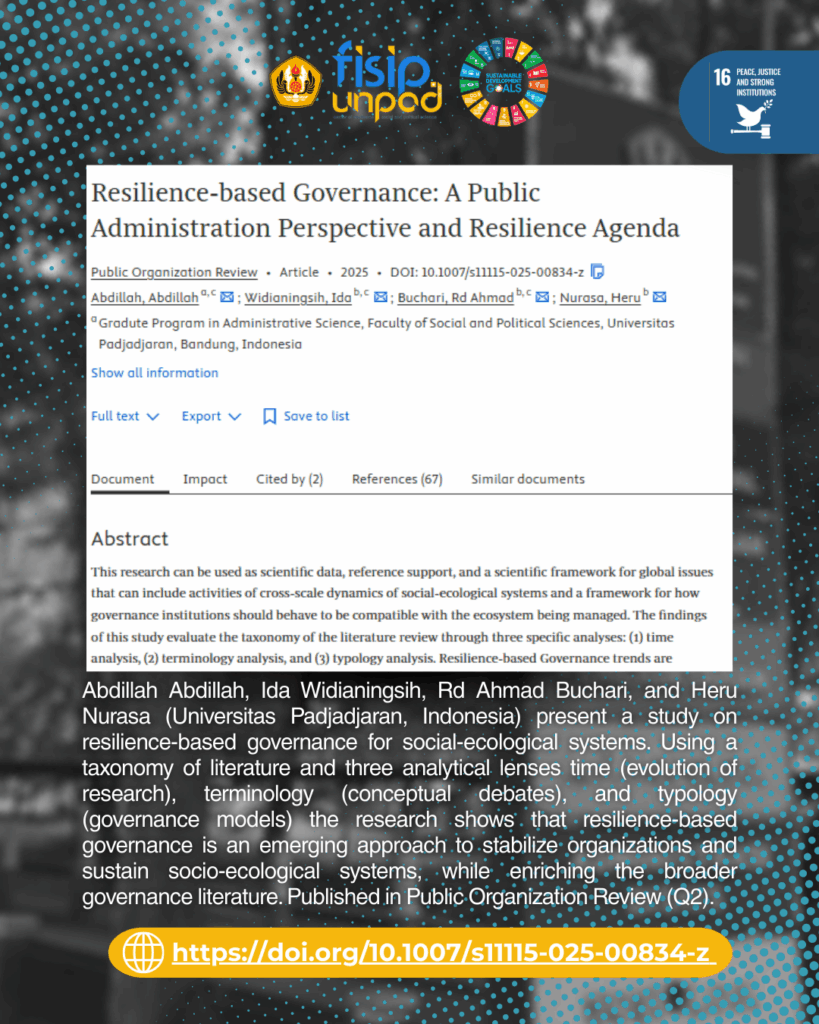 Resilience-based Governance: A Public Administration Perspective and Resilience Agenda