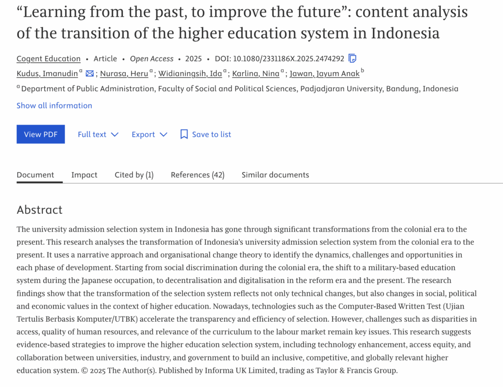 “Learning from the past, to improve the future”: content analysis of the transition of the higher education system in Indonesia