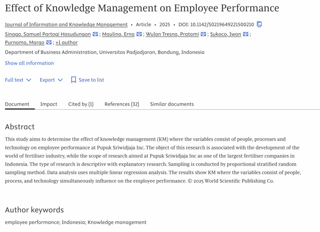Effect of Knowledge Management on Employee Performance